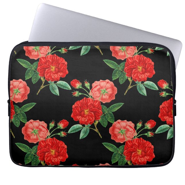 Housse Pour Ordinateur Portable Roses rouges, fond noir, (Devant)