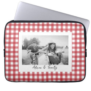 Housse Pour Ordinateur Portable Rouge classique et blanc En vichy Plaid Photo pers