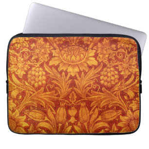 Housse Pour Ordinateur Portable Rouge floral et jaune doré Wm Morris