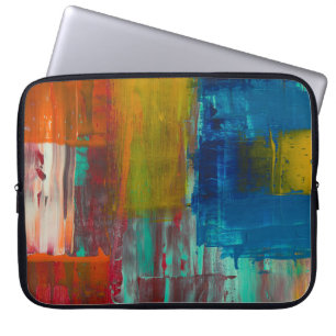 HOUSSE POUR ORDINATEUR PORTABLE ROUGE JAUNE BLEU ET BLANC PEINTURE ABSTRAITE