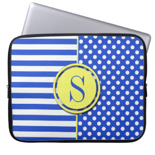 Housse Pour Ordinateur Portable Royal Blue Pois et stries-Monogram STaylor