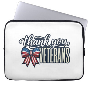 Housse Pour Ordinateur Portable Ruban patriotique de remerciement aux vétérans Vin