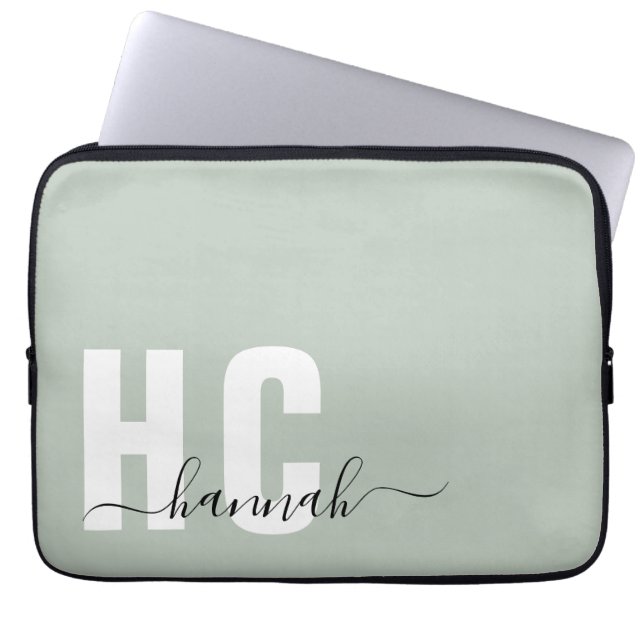 Housse Pour Ordinateur Portable Sage Green Minimal Moderne Monogramme initial (Devant)
