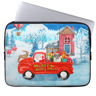 Housse Pour Ordinateur Portable Saint Bernard Chien Livraison de Noël Camion Neige