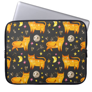 Housse Pour Ordinateur Portable Saint Valentin sans couture motif avec chats, étoi