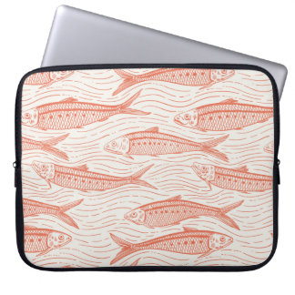Housse Pour Ordinateur Portable Sardines en mouvement en corail et blanc cassé
