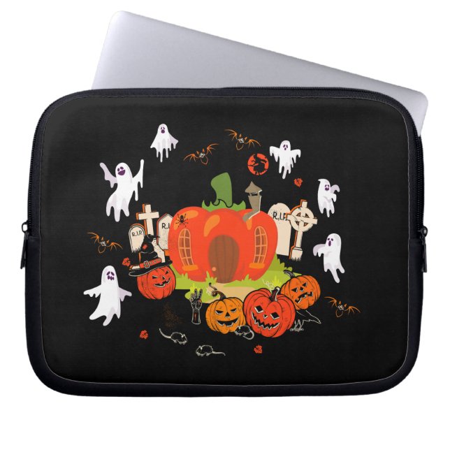 Housse Pour Ordinateur Portable Scène éffrayante de cimetière Citrouille d'Hallowe (Devant)