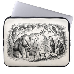 Housse Pour Ordinateur Portable Scène vintage de jungle de 1800s d'éléphant de