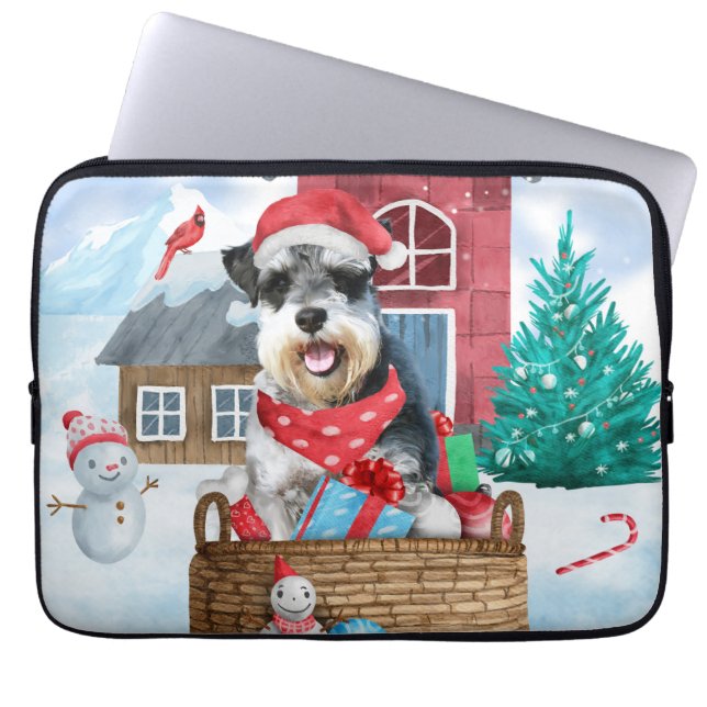 Housse Pour Ordinateur Portable Schnauzer Chien dans la neige Maison de Chien de N (Devant)