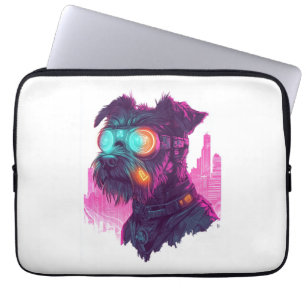 Housse Pour Ordinateur Portable Schnauzer Cyberpunk � Chien Néon Futuriste