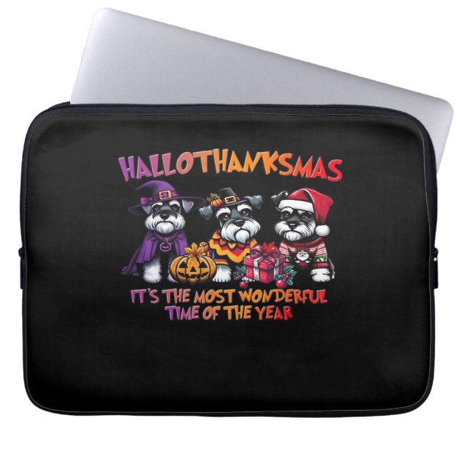 Housse Pour Ordinateur Portable Schnauzer Halloween Thanksgiving Noël Classique (Devant)