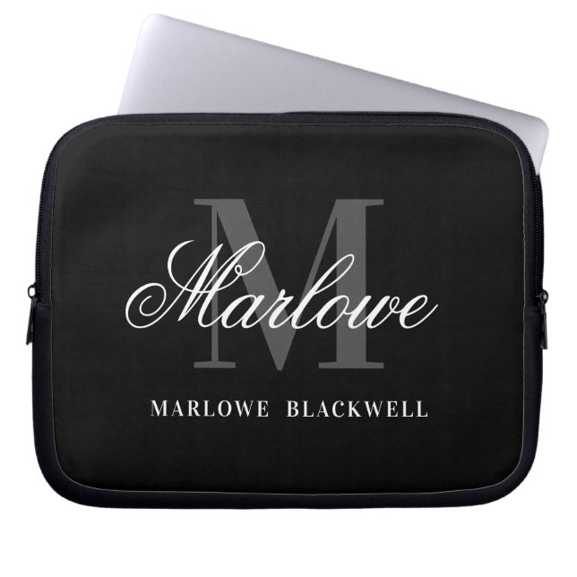 Housse Pour Ordinateur Portable Script de monogramme noir professionnel (Devant)