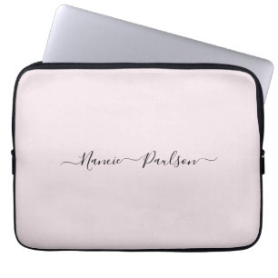 Housse Pour Ordinateur Portable Script rose pâle moderne et minimaliste Nom person
