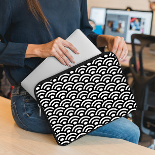 Housse Pour Ordinateur Portable Seigaiha, Vagues, Japonais, Noir et Blanc