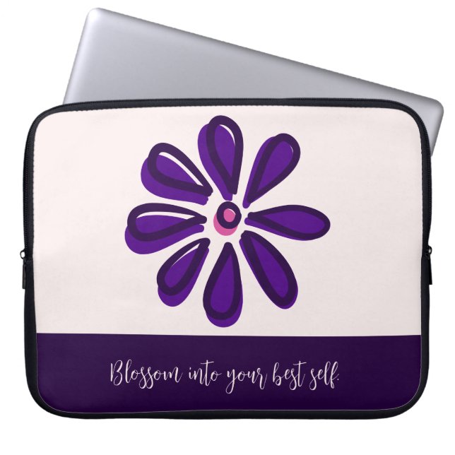 Housse Pour Ordinateur Portable S'épanouir Dans Votre Meilleur Soi. Violet et blan (Devant)