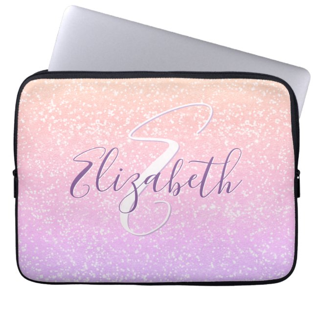 Housse Pour Ordinateur Portable Séquin de pêche mauve Nom personnalisé (Devant)