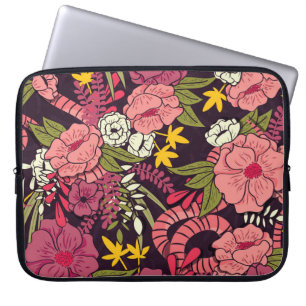 Housse Pour Ordinateur Portable Serpents de la jungle, fleurs tropicales, motif vi