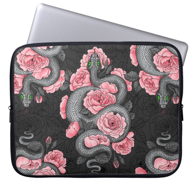 Housse Pour Ordinateur Portable Serpents et roses de pêche (Devant)