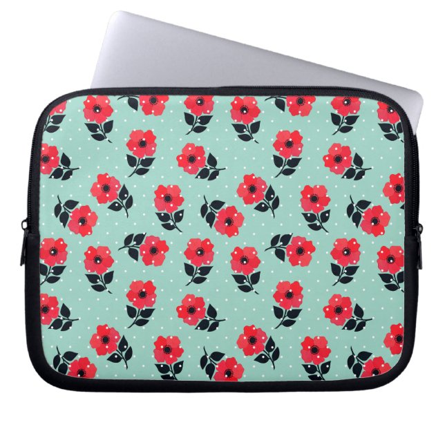 Housse Pour Ordinateur Portable Shabby Chic Red Flowers Motif (Devant)