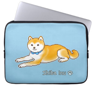 Housse Pour Ordinateur Portable Shiba Inu Avec Col Bleu Clair Pixel Art