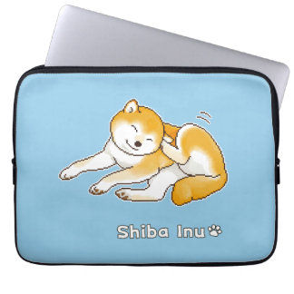 Housse Pour Ordinateur Portable Shiba Inu Chien se reposant paisiblement Pixel Art