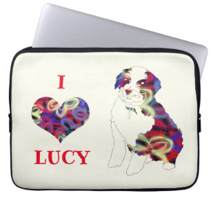 Housse Pour Ordinateur Portable Silhouette de chien tibétain de Terrier avec coeur