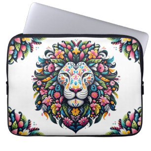 Housse Pour Ordinateur Portable Silhouette de Lion Floral
