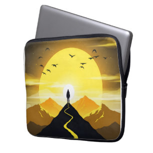 Housse Pour Ordinateur Portable Silhouette de sommet de montagne avec un socle sin