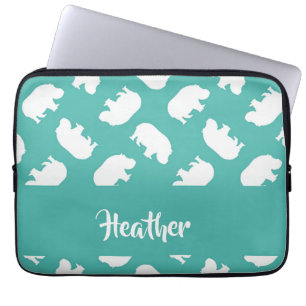 Housse Pour Ordinateur Portable Silhouette hippo gris sur turquoise