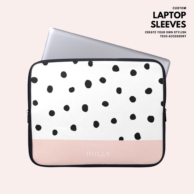 Housse Pour Ordinateur Portable Simple moderne rose pâle point Polka personnalisé (Créateur téléchargé)