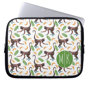 Housse Pour Ordinateur Portable Singes doux jonglant le monogramme des bananes