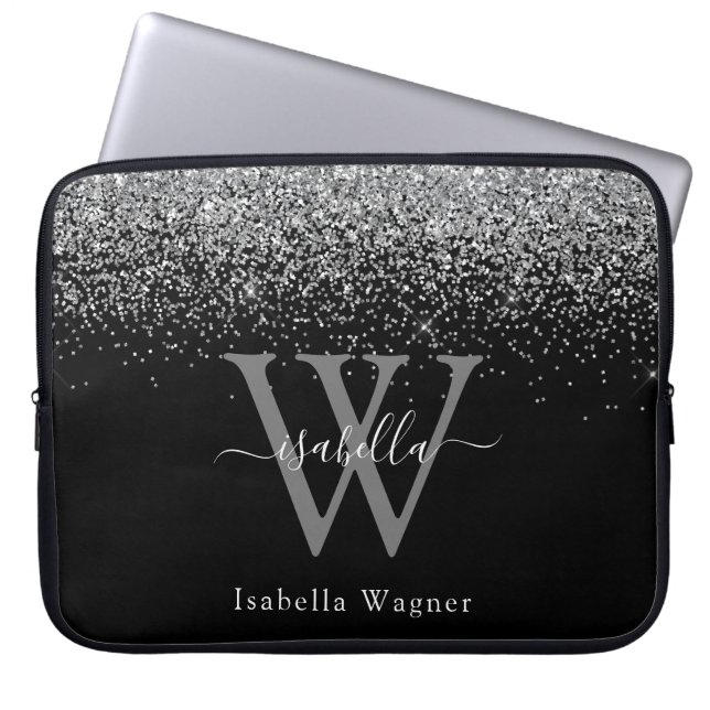 Housse Pour Ordinateur Portable Sliver Black Parties scintillant Élégant Nom de sc (Devant)
