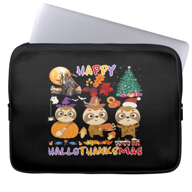 Housse Pour Ordinateur Portable Sloth Hallothanksmas heureux Drôle Halloween Thank (Devant)