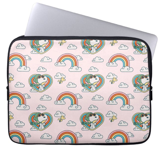 Housse Pour Ordinateur Portable Snoopy & Woodstock Rainbow Heart Motif (Devant)