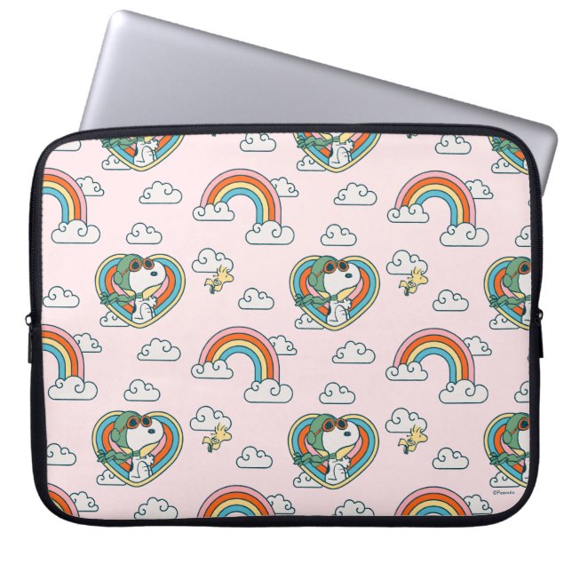 Housse Pour Ordinateur Portable Snoopy & Woodstock Rainbow Heart Motif (Devant)