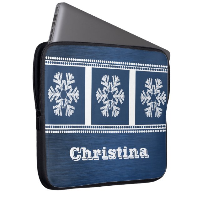 Housse Pour Ordinateur Portable Snowflakes moderne Sleeve électronique, Bleu (Devant droit)