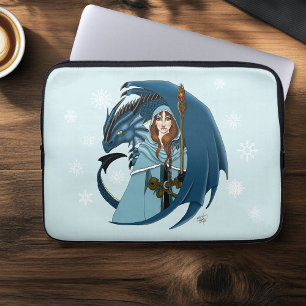 Housse Pour Ordinateur Portable Sorcière du Dragon Bleu Flocons de Neige