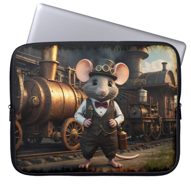 Housse Pour Ordinateur Portable Souris et train Steampunk (Devant)