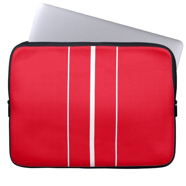 Housse Pour Ordinateur Portable Sporty Bright Red White Vertical Racing Stripes (Devant)