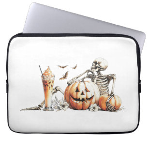 Housse Pour Ordinateur Portable Squelette avec citrouille et boire. Halloween.