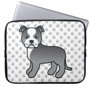 Housse Pour Ordinateur Portable Staffie bleu et blanc Chien de dessin animé mignon