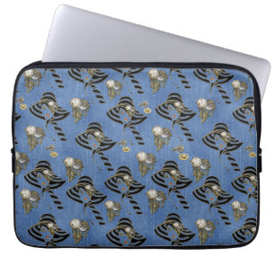 Housse Pour Ordinateur Portable Steampunk avec Dames Casquettes sur Blue Denim