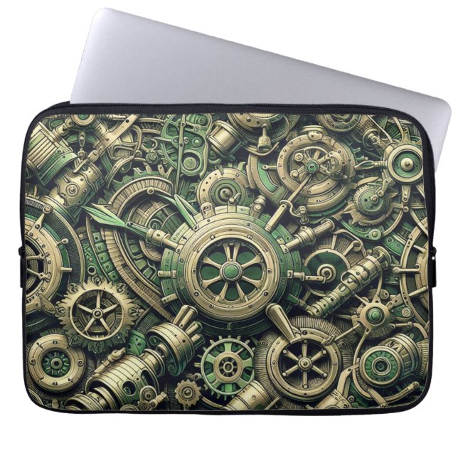 Housse Pour Ordinateur Portable Steampunk Industrial Green Clocwork Gears (Devant)