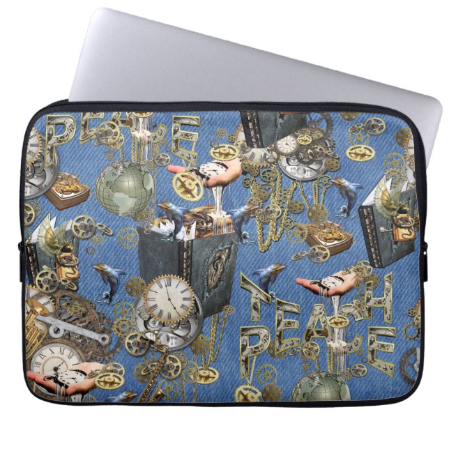 Housse Pour Ordinateur Portable Steampunk sur Blue Denim (Devant)
