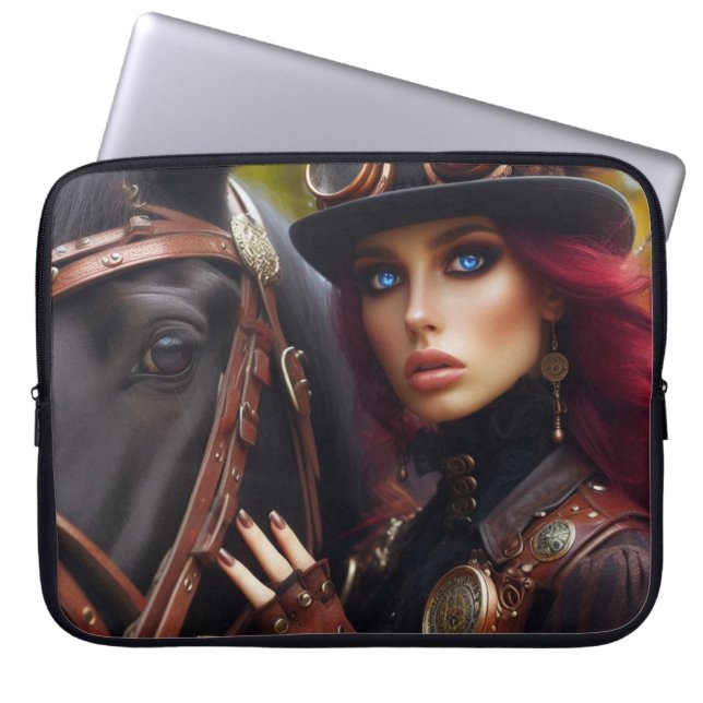 Housse Pour Ordinateur Portable Steampunk Victorian Lady Dark Rider (Devant)