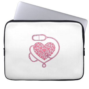 Housse Pour Ordinateur Portable Stéthoscope Cardiaque Design de Chemise Vectoriel 