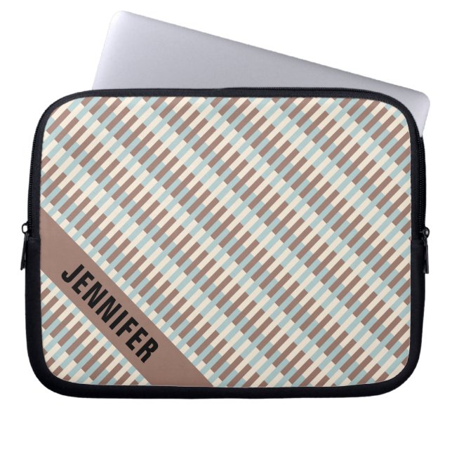 Housse Pour Ordinateur Portable Stripes Brown Tan Bleu Personnalisées (Devant)