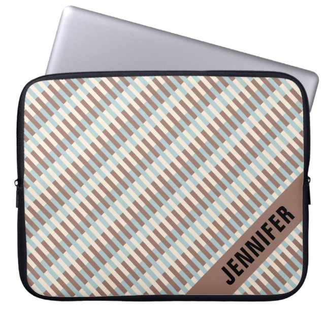 Housse Pour Ordinateur Portable Stripes Brown Tan Bleu Personnalisées (Devant)