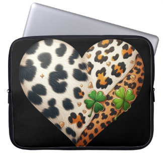 HOUSSE POUR ORDINATEUR PORTABLE STYLE OCCIDENTAL VERT ET BROWN COEUR IRLANDAIS