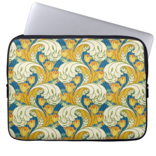 Housse Pour Ordinateur Portable Style William Morris Tulp Tissu Floral Teal et Or